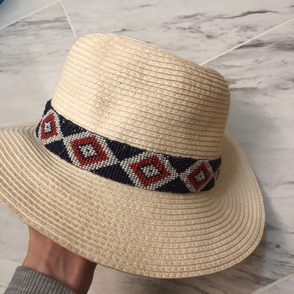 Olive & Pique White Straw Paper Beaded Hat - Picture 4 of 11